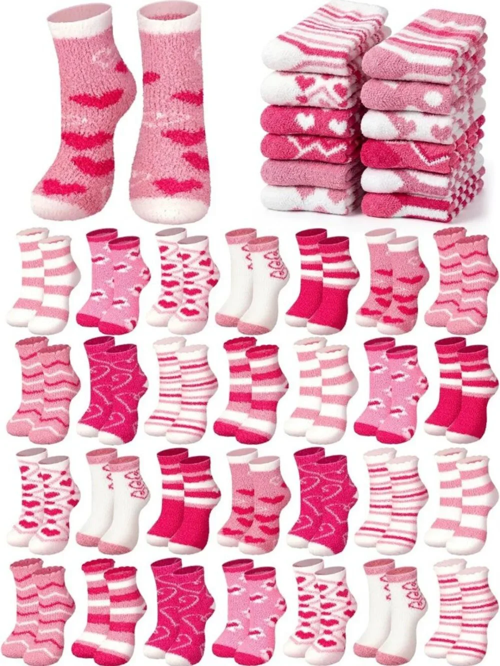 50 Pairs Cozy Christmas Fuzzy Socks - Holiday Gift Bundle for Women & Men